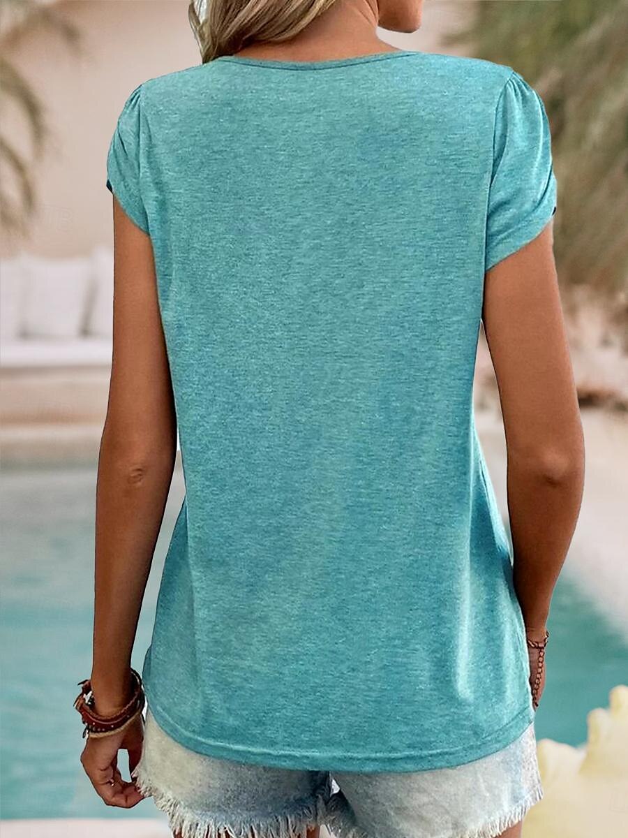 dames t-shirt basic modern korte mouw regular tops v-hals dagelijks lichtblauw zomer 2025 - $21.99 –P2