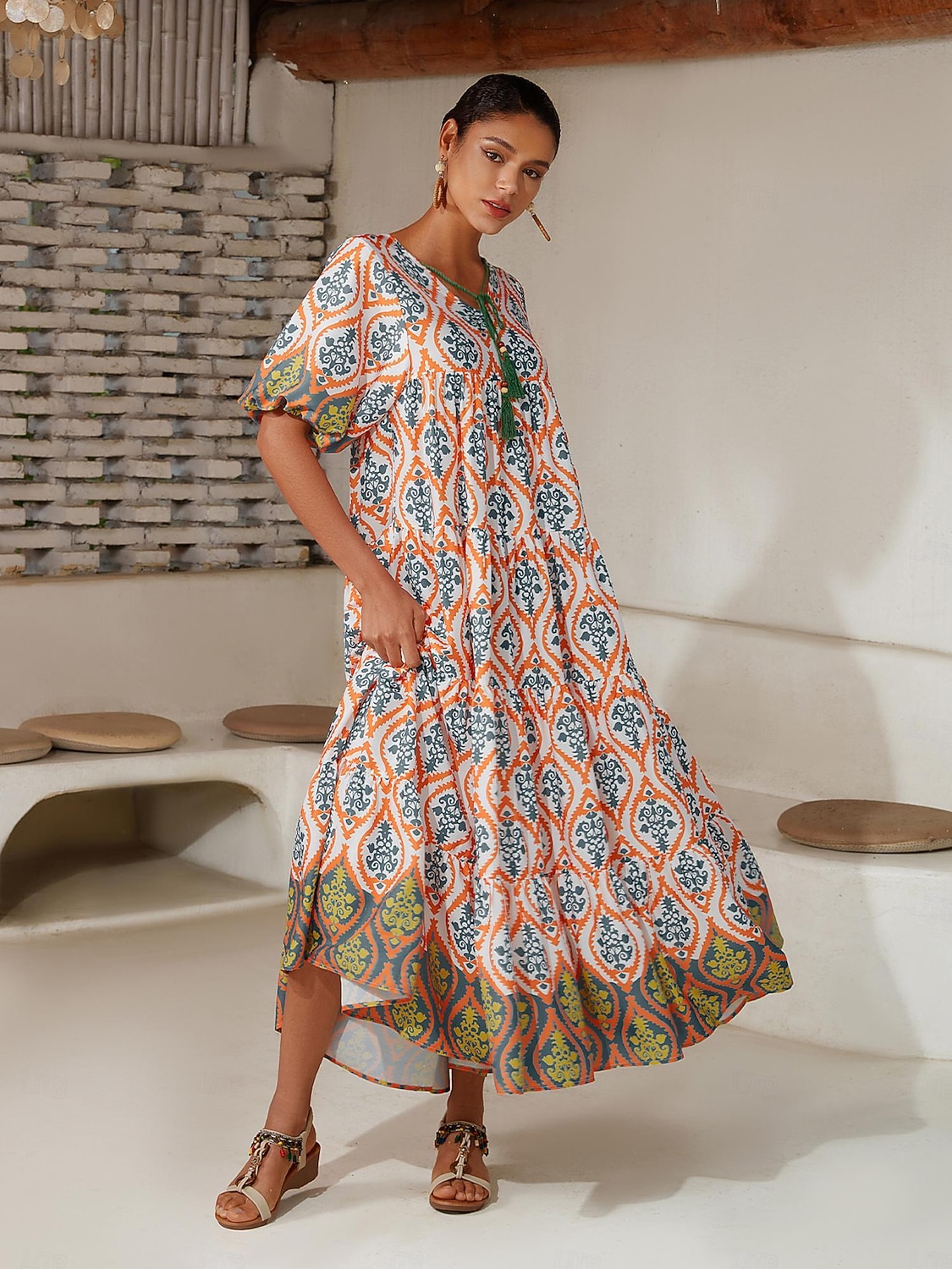 Per donna Vestito a ruota Abito Stampato Abito maxi Arcobaleno Maniche Corte Totem Nazionale Stampa Estate Scollo a V Vacanza Etnico. XS S M del 2025 a $152.99 –P4