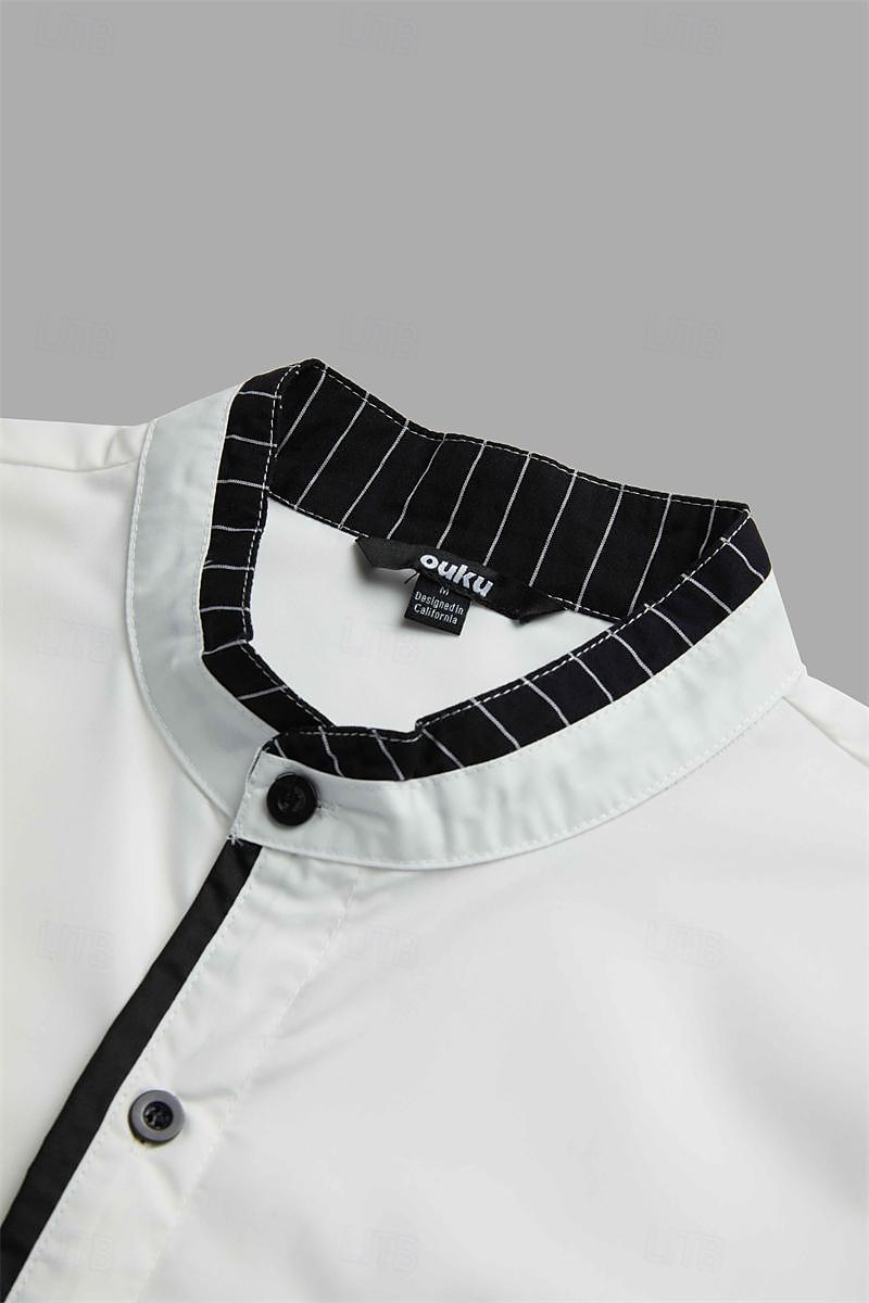 Herr Skjorta Bandkrageskjorta Sommarskjorta Knapp upp skjorta Casual skjorta Vit Vinröd Blå Långärmad Rand Hög krage Dagligen Semester Splitsa Kläder Bomull Bomullsblandning Mode Ledigt Smart Casual 2025 - $25.99 –P1