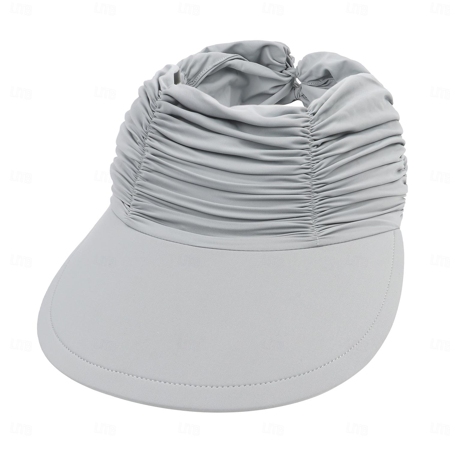 Modischer, einfarbiger UV-Sonnenschutz für Damen mit breiter Krempe, Visier, modischer Aufdruck, geraffter Sonnenschutz, leerer Sommer-Strandhut 2025 - $8.99 –P13