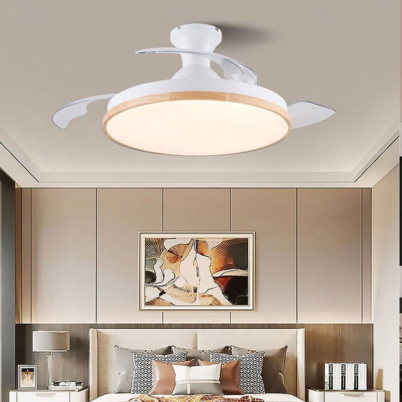 2026年 LED シーリングファン 90/105cm 1 ライト 調光可能 塗装仕上げ 金属アクリル モダン コンテンポラリー スタイル 寝室 ダイニングルーム リモコンで調光可能  コレクション – $352.79 –P3