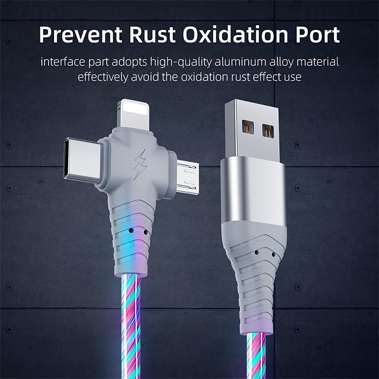 Светодиодный кабель Rapid 3a — тройной порт USB для синхронизации Lightning  & зарядка - мощность 10-20 Вт, прочный абс, универсальная совместимость 2025 - $12.99 –P5