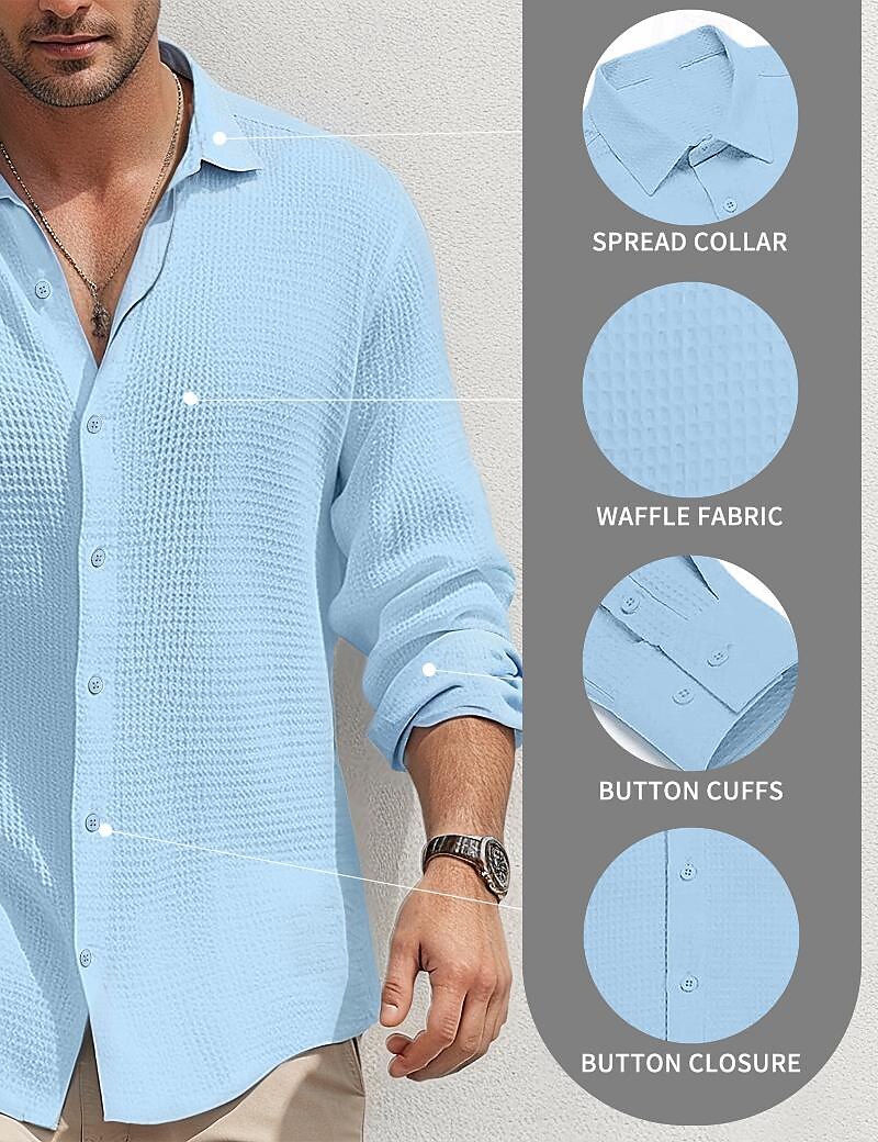 Herren Hemd Sommerhemd Knopfhemd Lässiges Hemd Waffel-Shirt Schwarz Weiß Blau Kaki Langarm Glatt Kargen Täglich Urlaub Bekleidung Modisch Brautkleider schlicht Komfortabel 2025 - $28.99 –P1