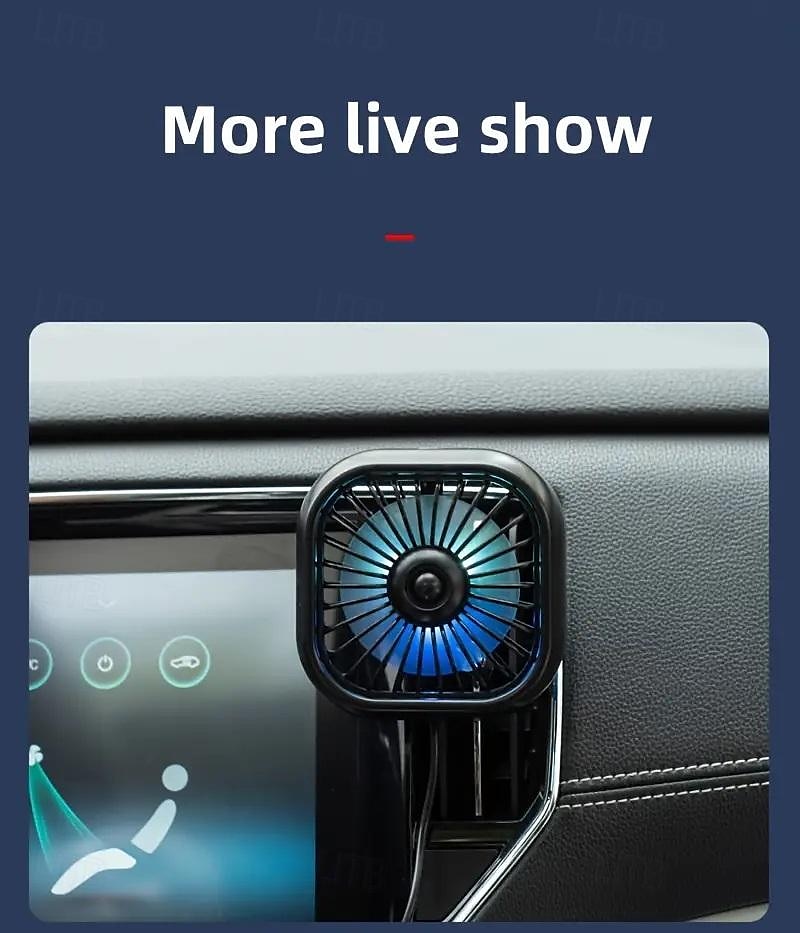 Portable Car Air Conditioning Outlet Car Fan USB Power Gradient Colorful Atmosphere Light Small Fan Front And Rear Row Outlet Exhaust Fan Universal 2025 - $12.99 –P9