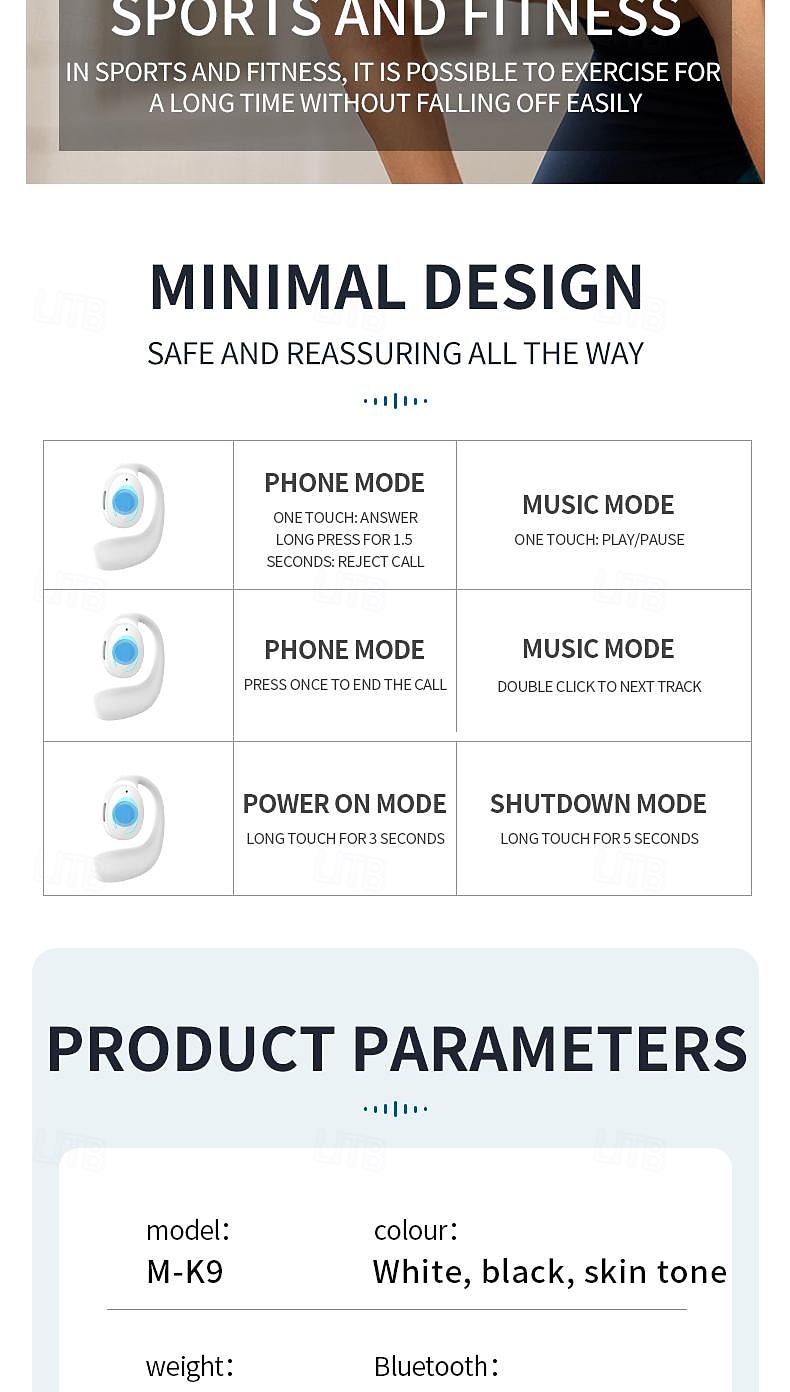 iMosi MK9 True Wireless Headphones TWS Earbuds Ear Hook Bluetooth 5.3 Sports Ergonomic Design Built-in Mic for Apple Samsung Huawei Xiaomi MI  Everyday Use Mobile Phone Travel Entertainment Car 2025 - $15.99 –P12