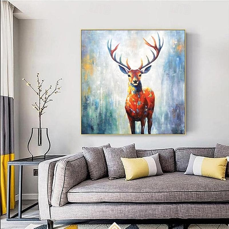 Handmade Abstract Deer Oil Painting on Canvas Textured Wall Art Animal Painting Textured Deer Painting Abstract Wall Art Textured Bird parrots oil painting for Wall Decor Gift 2025 - $108.99 –P16