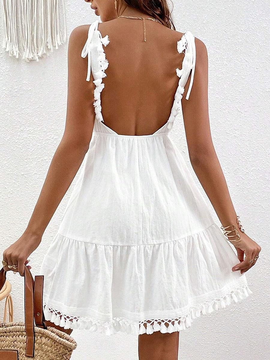 Damen Minikleid Weißes Kleid Abschlusskleid Freizeitkleid Sommerkleid Streetwear Basic Lässig Urlaub Straße Ferien Normale Passform Ärmellos Spaghettiträger Weiß Sommer 2025 - $31.99 –P2