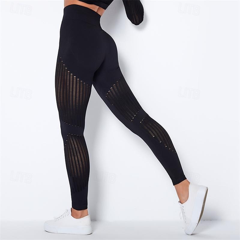 Women's Yoga Pants Yoga Leggings Mesh Patchwork High Waist Yoga Gym Workout Pilates Tights Color Block Dark Grey Black Army Green Spandex Sports Activewear Stretchy Slim 2025 - $25.99 –P19