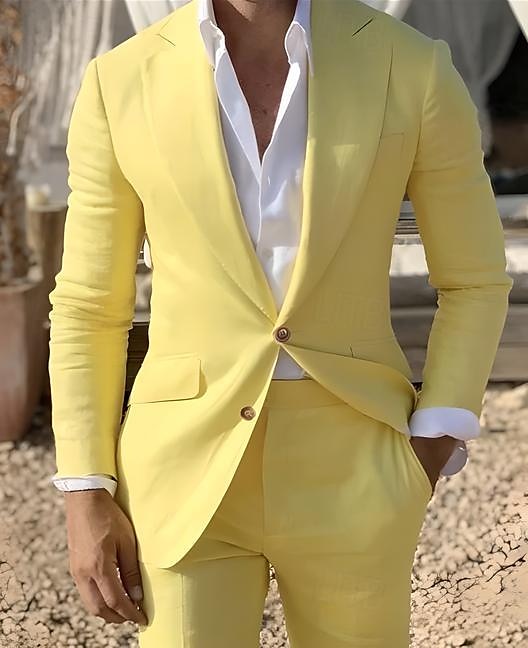 Herr Studenten Cocktailklädsel Kavaj Ceremoni Bröllopsfest Affärskläder Mode Ledigt Vår & Höst Polyester TR Slät Ficka Ledigt / vardag Enkelknäppt Blazer Ljusrosa Gul Rodnande Rosa Kungsblå 2025 - $63.99 –P7