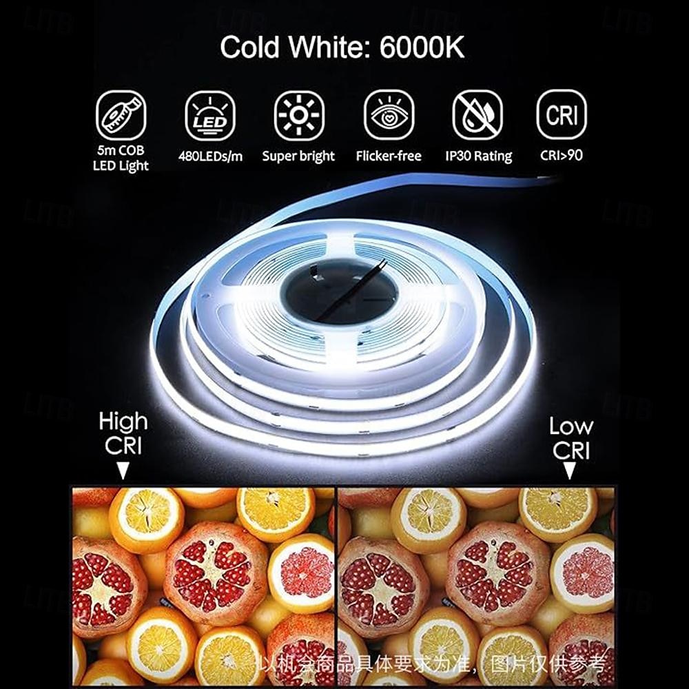 2025年 5メートル ライトセット 1600 LED COB 8mm 1 13キーリモコン 1 X 12V 3A電源 温白色 ホワイト ネットホワイト LEDストリップライト パーティー ホリデー ノンテープ・タイプ 12 V  コレクション – $40.99 –P5