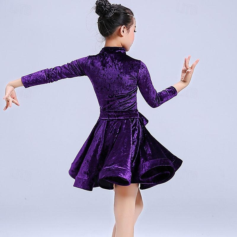 Latijnse dans Kinderdanskleding Kleding Buikriem Knopen Pure Kleur Voor meisjes Prestatie Opleiding Lange mouw Hoog Teryleen 2025 - $40.99 –P3