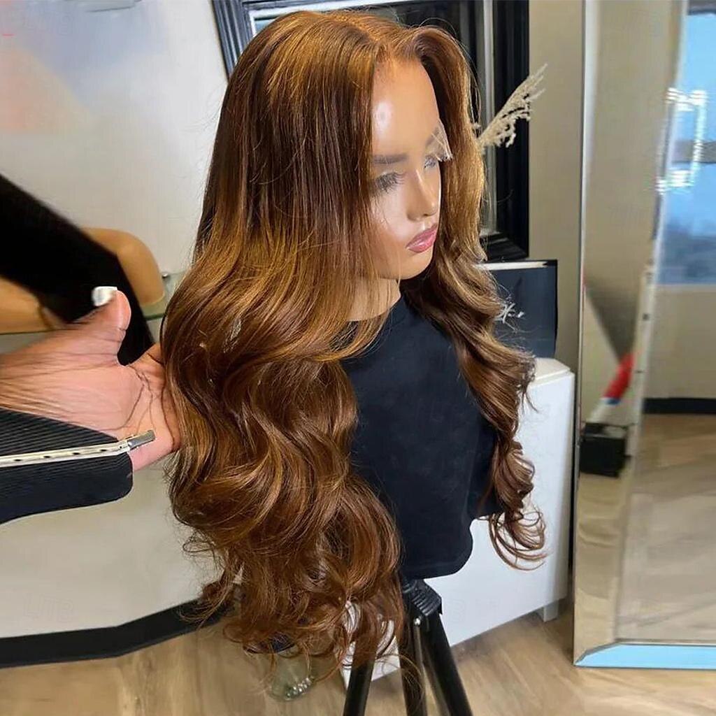 Perruque Cheveux vierges non transformés 13x4 devant en dentelle Cheveux Brésiliens Ondulé Marron Partie libre Femme Densité 130% 150% avec des cheveux de bébé Ligne de Cheveux Naturelle 100% vierge de 2025 ? $215.69 –P3