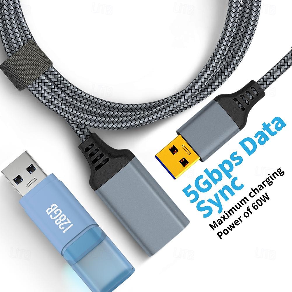2025年 ナイロン編組 USB 3.0 オス - メス 高速伝送データ ケーブル コンピューター ハード ドライブ カメラ プリンター 延長ケーブル  コレクション – $15.99 –P3