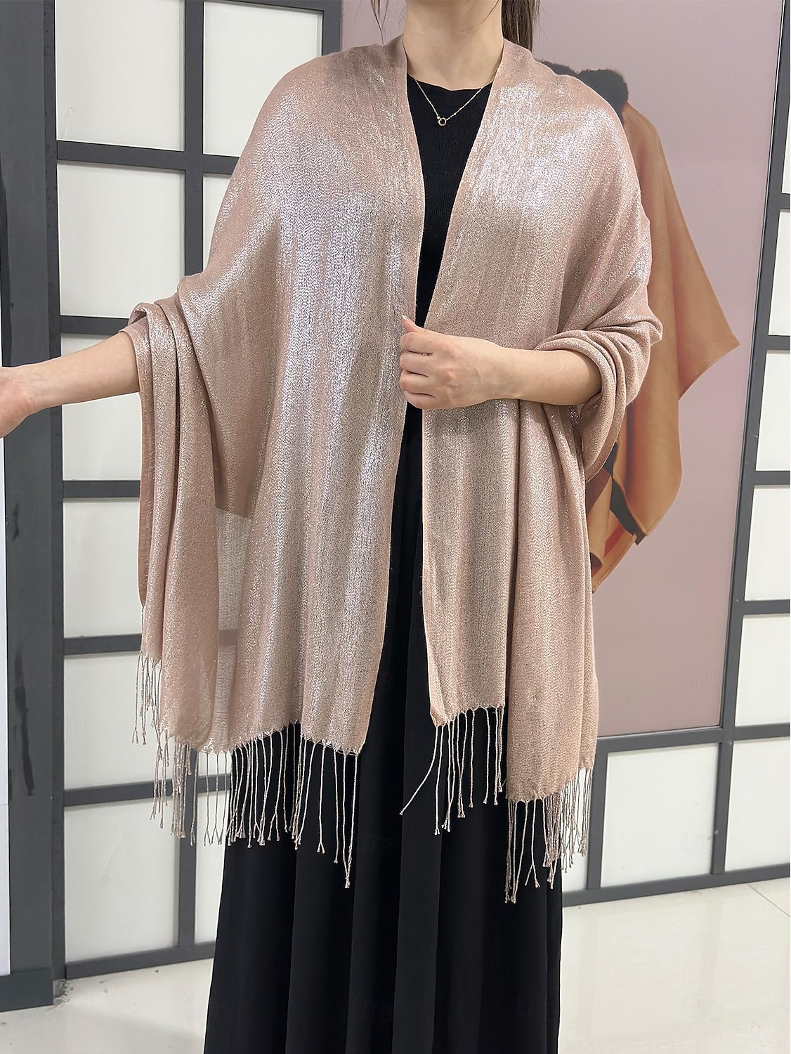 شالShawls مشد نسائي أنيق يلمع و يبرق بدون كم بوليستر لفات الزفاف مع لون نقي من أجل مناسب للحفلات للربيع والصيف 2025 - $16.99 –P1