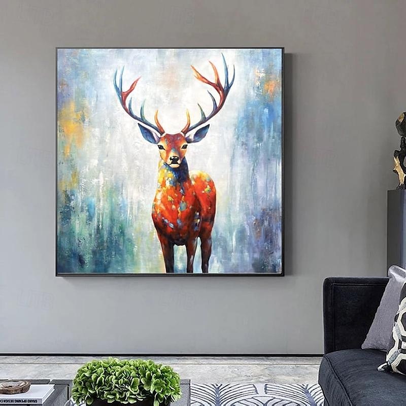 Handmade Abstract Deer Oil Painting on Canvas Textured Wall Art Animal Painting Textured Deer Painting Abstract Wall Art Textured Bird parrots oil painting for Wall Decor Gift 2025 - $108.99 –P14