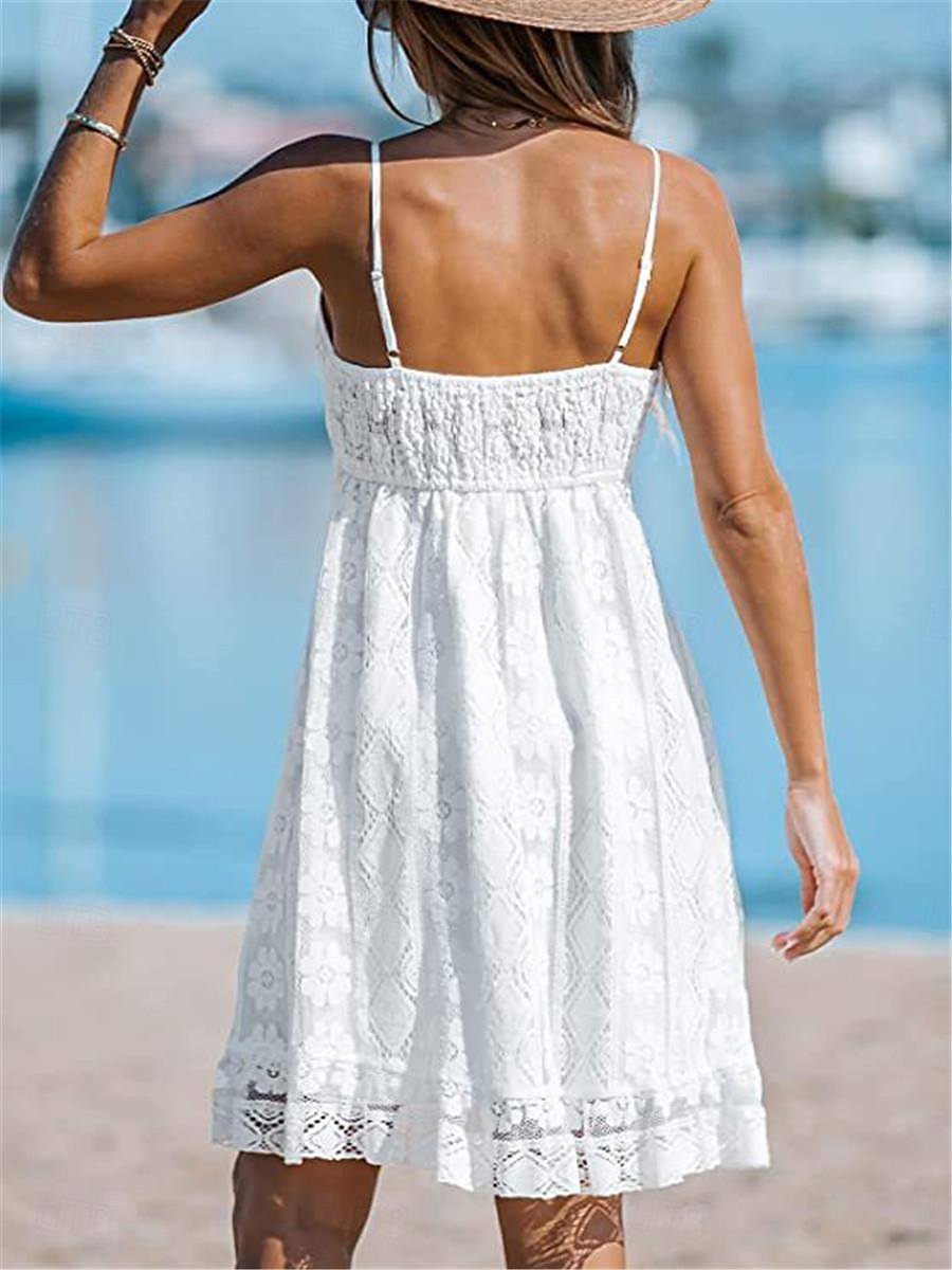 Women's Mini Dress White Dress Graduation Dress Lace Dress Sundress Bohemia Sexy Vacation Beach Regular Fit Sleeveless Strap White Yellow Summer 2025 - $35.99 –P2