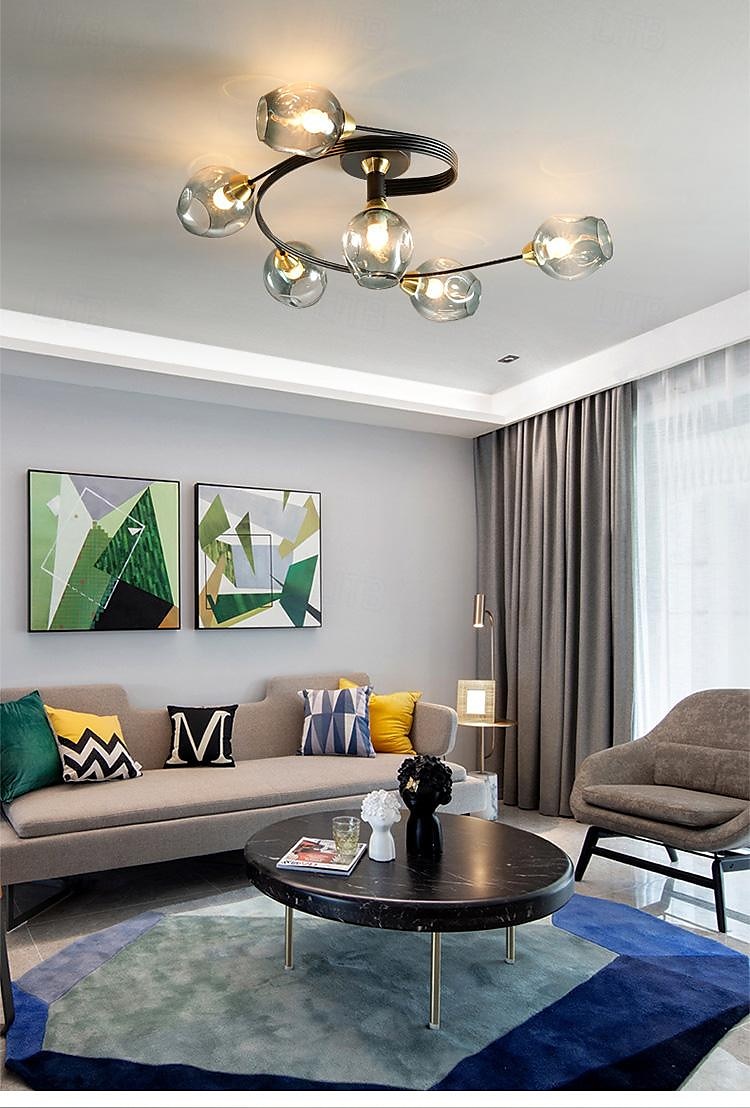 Luz de teto led 4/6 cabeça de vidro metal e27 nórdico criativo mágico lâmpada de teto pequeno quarto, lustre pessoal conciso moderno, para sala de estar comercial lâmpada de sala de jantar, sala de de 2025 por $331.19 –P4