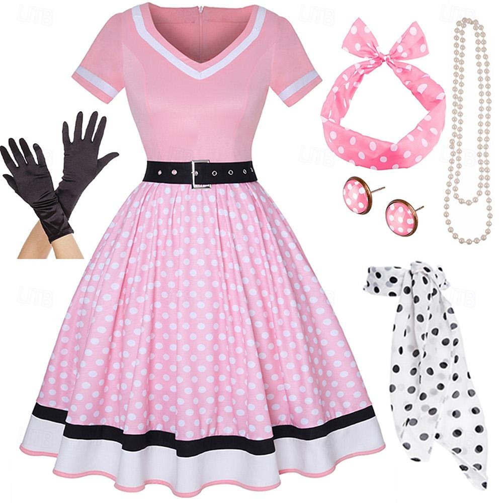 Vintage inspirované oblečení z 50. let Grease kloboukové šaty dámské kostýmy Vintage cosplay na rande večerní festival hedvábný šátek 2026 - $76.99 –P9