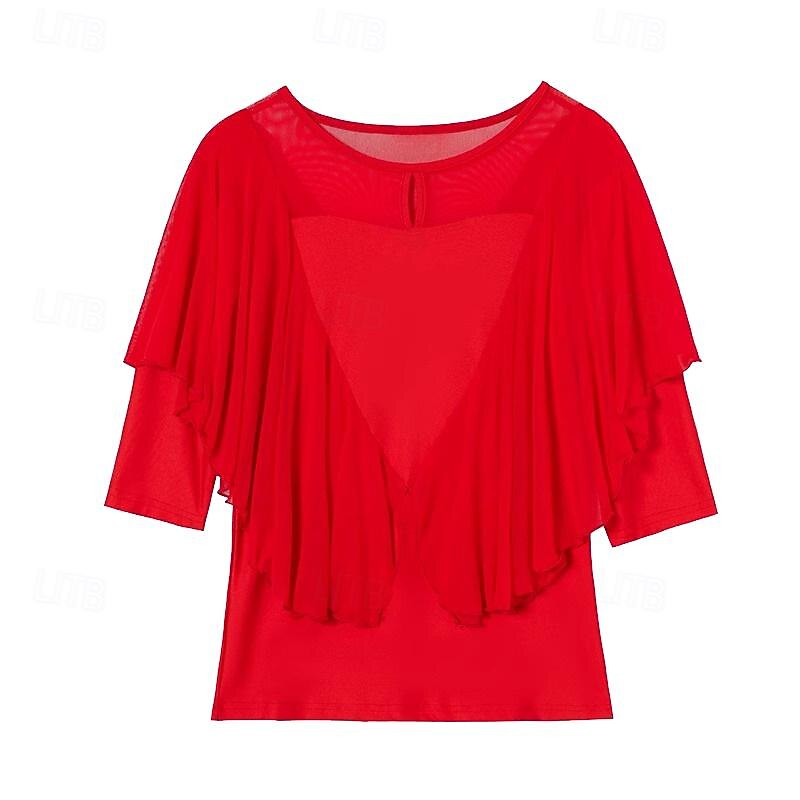 Latinotanssi Salitanssi Toppi Röyhelöity Puhdas Väri Liitos Naisten Suoritus Kouluts Puolihiha Korkea Villasekoite 2026 - $40.99 –P1