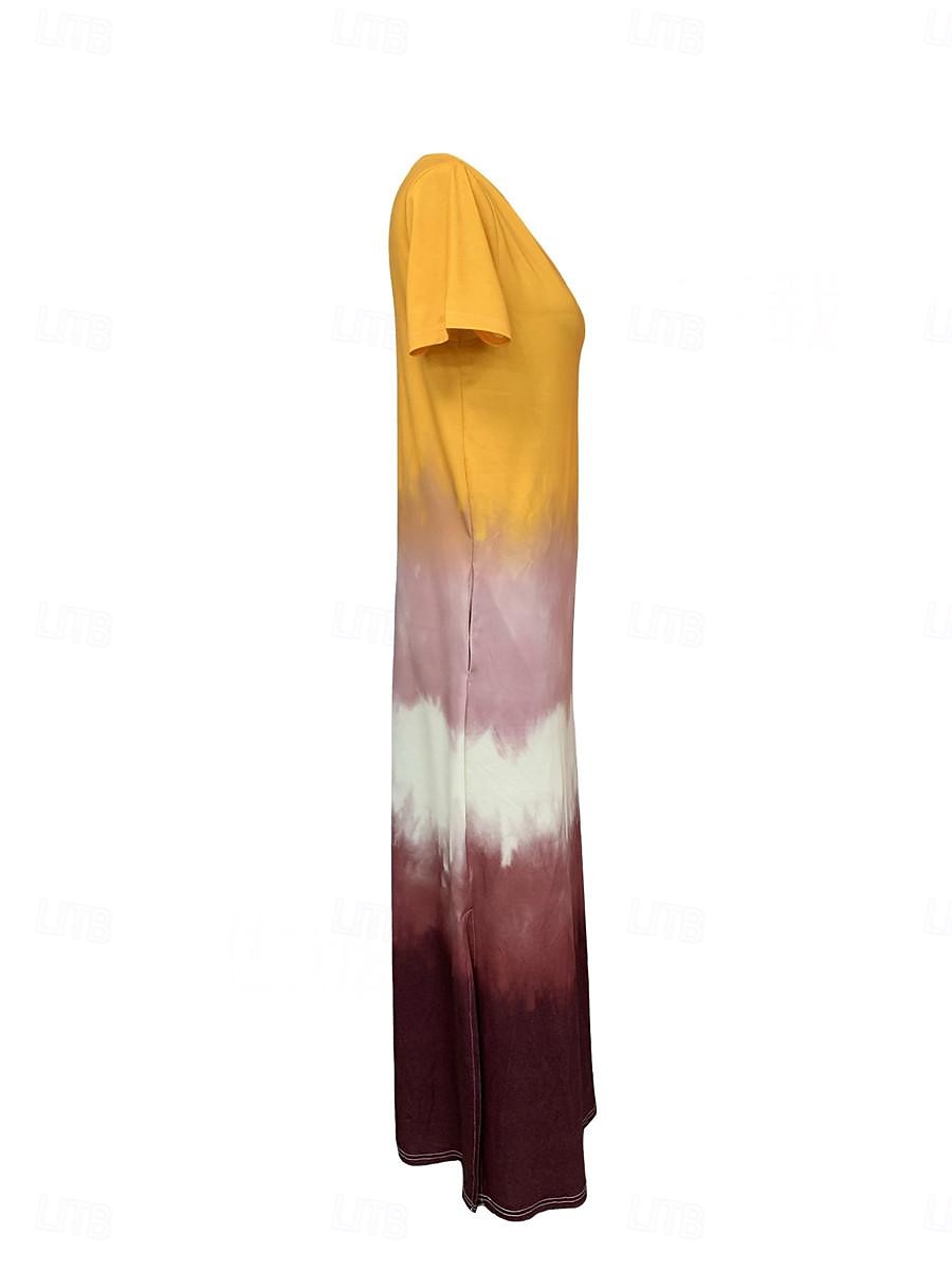 kvinners fritidskjole t-skjortekjole t-skjorte tie dye lommetrykk v-hals lang kjole maxikjole stilig uformell daglig date kortermet sommer 2025 - $35.99 –P5