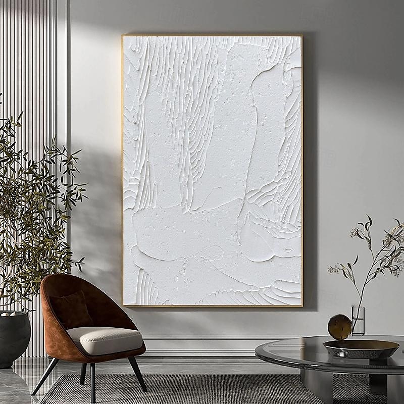 peint à la main 3d texturé blanc peinture abstraite sur toile 3d texturé art mural boho moderne toile art salon décor pattle couteau peinture à l'huile décor à la maison hôtel pièce d'art de 2025 ? $116.99 –P13