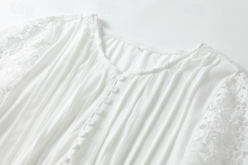 Maxikleid für Damen im Bohemian-Stil mit V-Ausschnitt, langen Spitzenärmeln, weißer, fließender Rock, lässig, Strand, halbformell, Frühling, Sommer, volle Größen, feminine, elegante Kleidung 2026 - $31.99 –P3