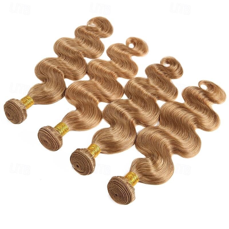#27 Honey Blonde Human Hair Bundles with Closure Brazilian Hair Weave Bundles with Closure 10A Colored Body Wave Bundles 3PCS 2025 - $120.99 –P12