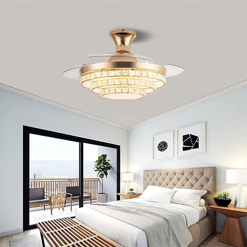 LED Ceiling Fan Ceiling Hanging Globe Over Table 1-Light 90/105cm Single Design 3-Color-Light Metal Electroplated Modern Nordic Style Bedroom 110-240V 2025 - $443.79 –P10