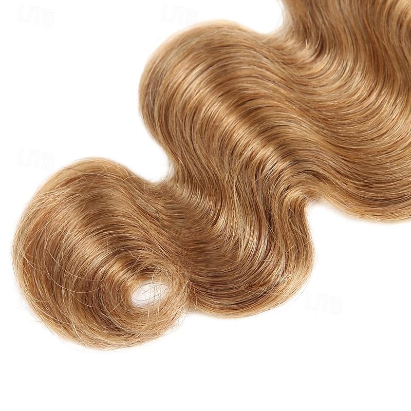 #27 Honey Blonde Human Hair Bundles with Closure Brazilian Hair Weave Bundles with Closure 10A Colored Body Wave Bundles 3PCS 2025 - $120.99 –P8