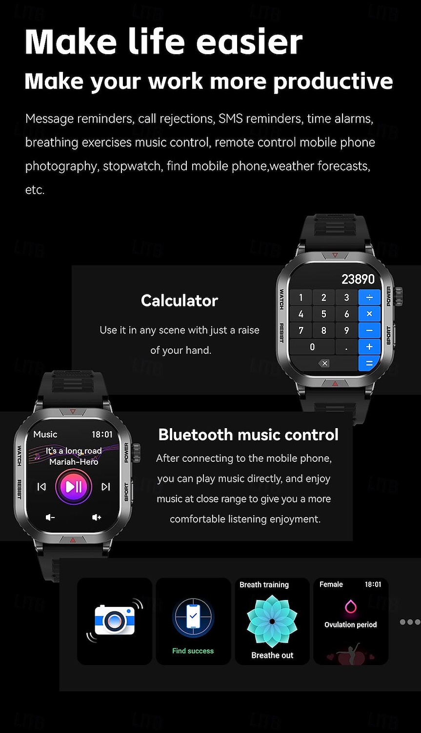 2025年 スマートウォッチ 2.01インチ スマートウォッチ フィットネス ランニングウォッチ Bluetooth 歩数計 通話リマインダー アクティビティトラッカー Android iOS対応 女性 男性 ハンズフリー通話 防水 メディアコントロール  コレクション – $42.99 –P17