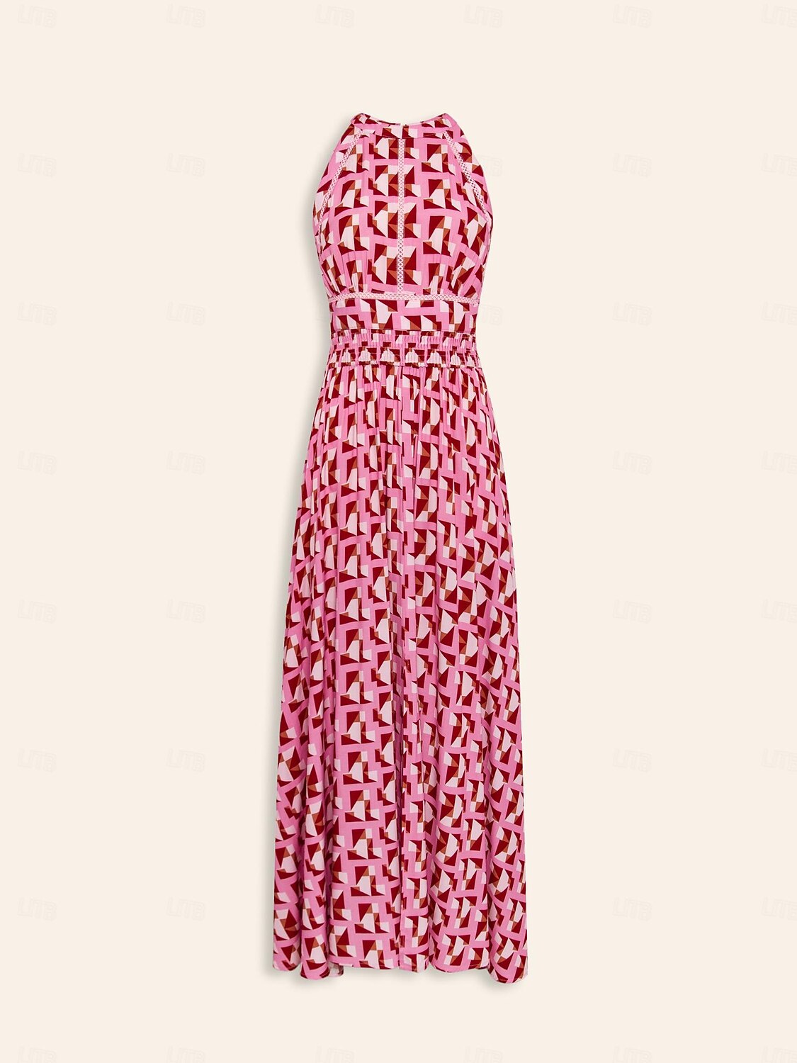 Damen Resortkleidung Maxikleid Rosa Ärmellos Geometrisch Spitzenbesatz Frühling & Sommer Neckholder Elegant Strandurlaub S M L 2025 - $86.99 –P7