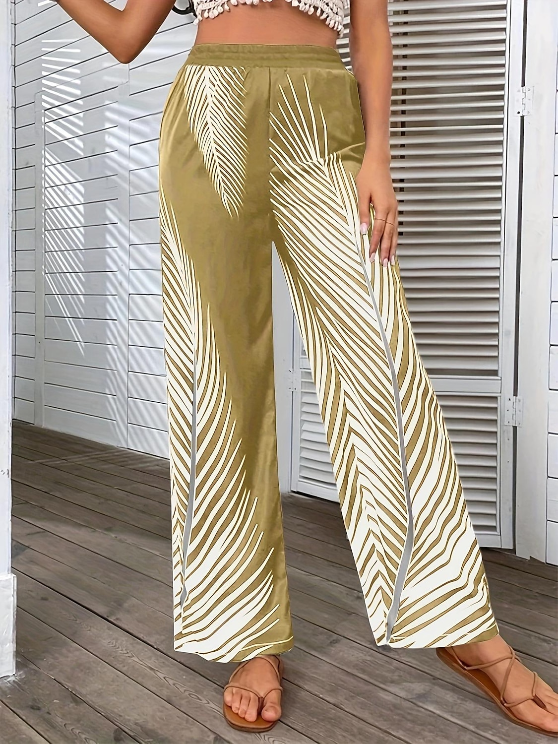 Damen Breites Bein Hosen Hose Casual Lang Blatt Weite Hosen Bedruckt Atmungsaktivität Komfortabel Unelastisch Ausgehen Wochenende Schwarz Weiß Khaki Frühling Sommer Regular Fit 2025 - $22.99 –P7
