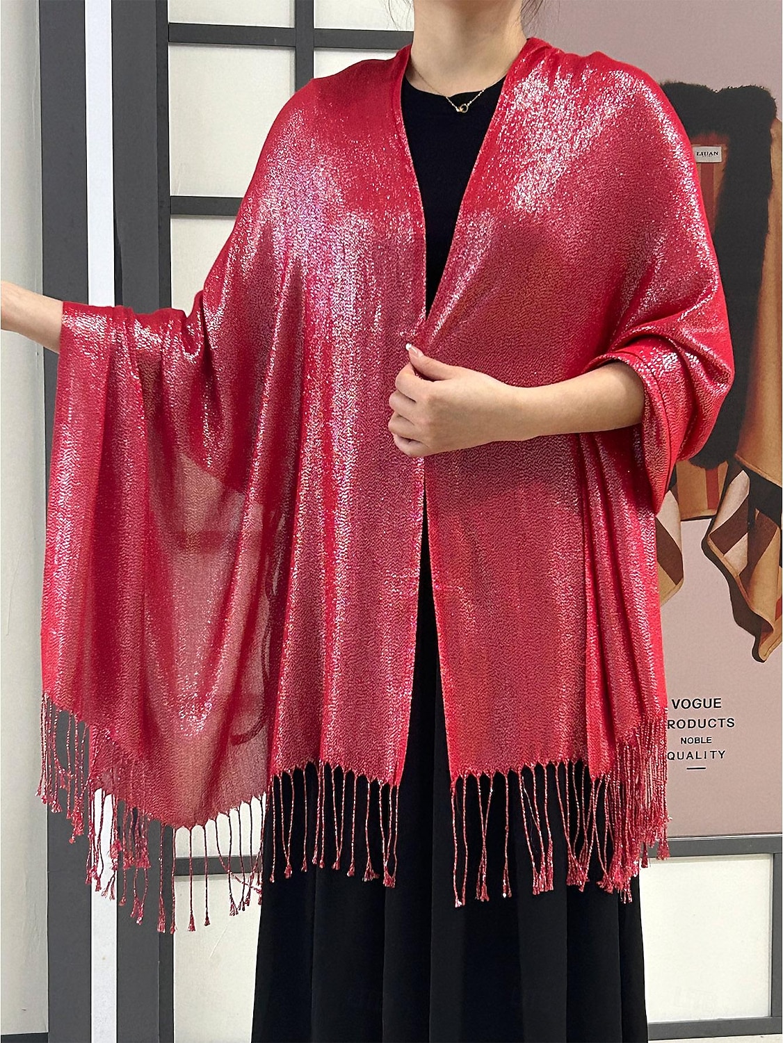 شالShawls مشد نسائي أنيق يلمع و يبرق بدون كم بوليستر لفات الزفاف مع لون نقي من أجل مناسب للحفلات للربيع والصيف 2025 - $16.99 –P15