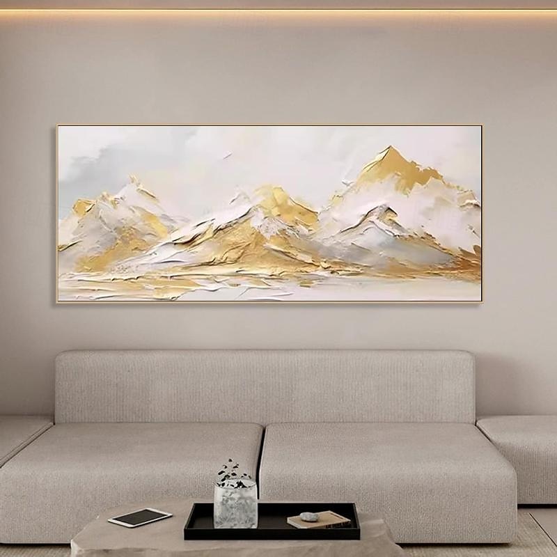 goud abstract bergschilderij hand geschilderd op canvas getextureerd abstract olieverfschilderij handgemaakte muurkunst goudfolie boho muur decor helder schilderij grote moderne kunst pianting voor 2025 - $58.99 –P8
