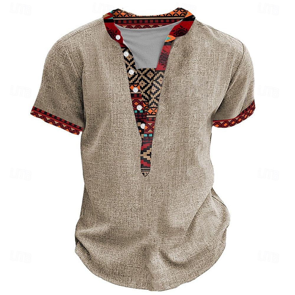 Hombre Tribal Impresión de pañuelo Camiseta Henley Shirt Manga Corta Impresión 3D Design Étnico Vacaciones Casual Diario Verano Primavera Gris brezo Caqui Negro Gris Henley Camiseta Henley 2025 - $20.99 –P1