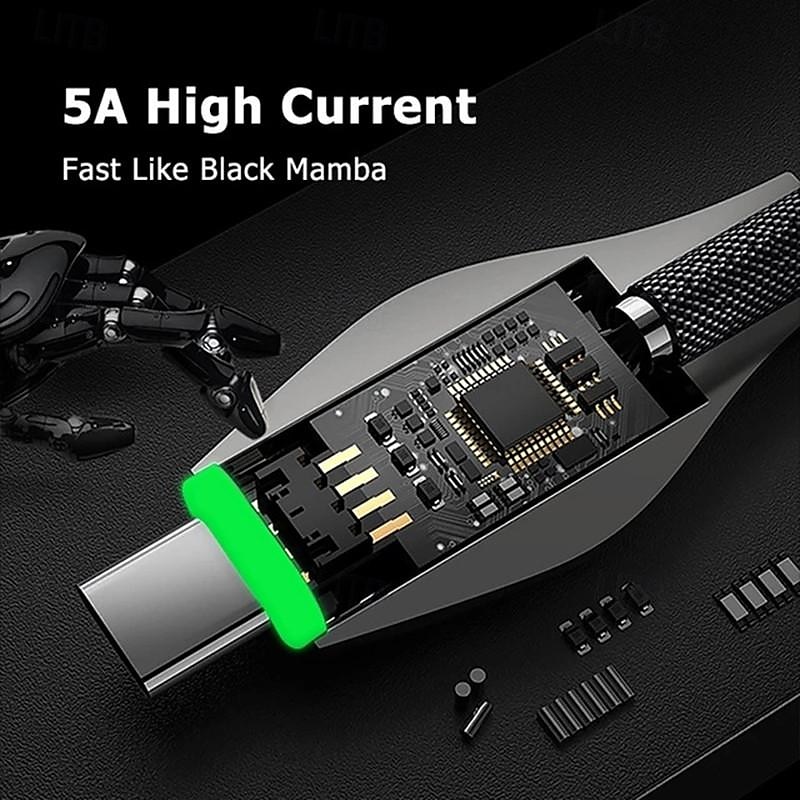 100W Zinc Alloy Snakehead Lamp Data Cable Is Suitable For Type-c Black Mamba Fast Charge Data Cable 5A 2025 - $12.99 –P7