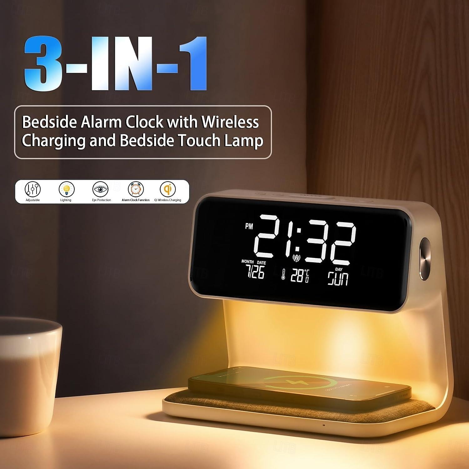 Alarm Clock with Wireless Charging Bedside Touch Lamp Alarm Clocks Bedrooms Night Light Dimmable LED Display Fast Wireless Charger Station with Room Thermometer Indoor 2025 - $57.99 –P6