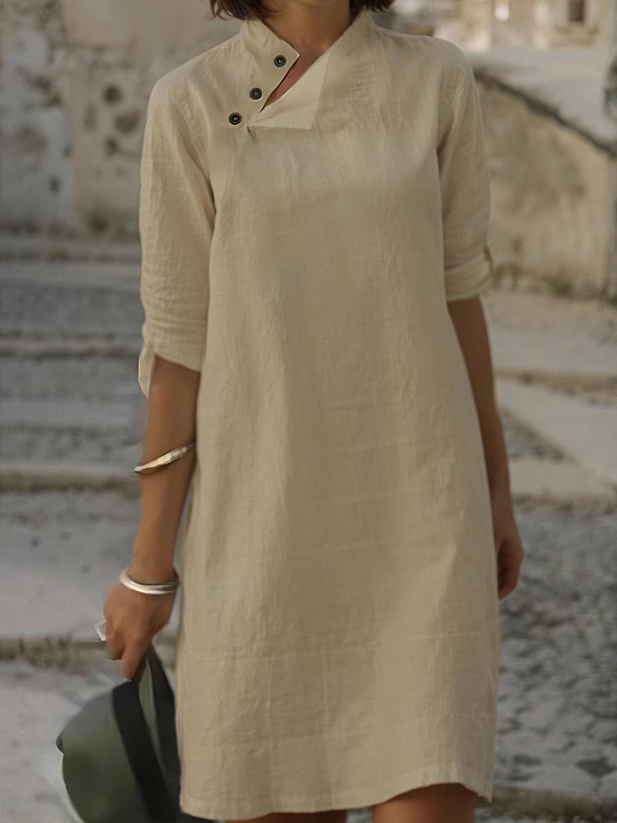 Women's Black White Pink Summer Spring Mini Dress Petite Dress White Dress Shirt Dress Cotton Linen Dress Basic Daily Weekend Regular Fit Floral Plain Stand Collar 2025 - $25.99 –P2