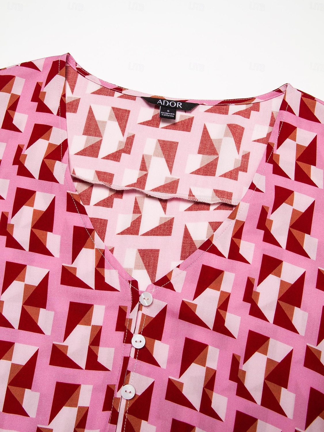 Mulheres Roupas de resort Vestido Longo Vestido Maxi Rosa Manga Curta Geométrico Com Cordão Primavera Verão Decote V férias na praia S M L de 2025 por $124.99 –P9