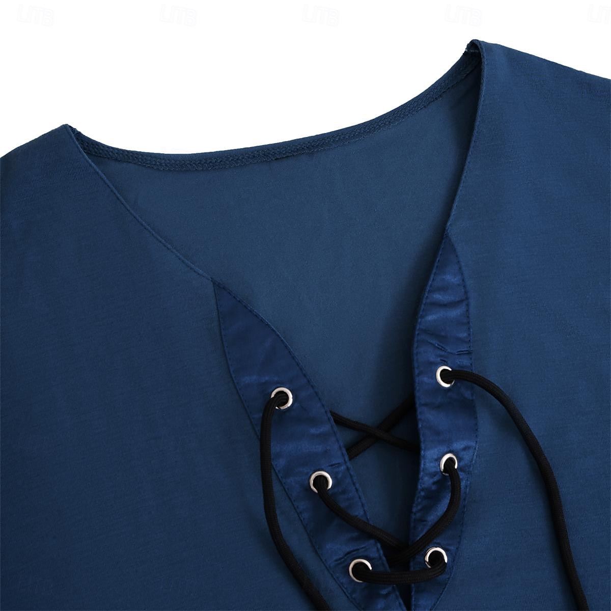 Herren T Shirt T-Shirt Langarm V Ausschnitt Frühling & Sommer Einfach Mode Designer Basic Schnürung Urlaub Straße Ausgehen Schwarz Blau Grün Top T-Shirt für Herren 2025 - $20.99 –P3