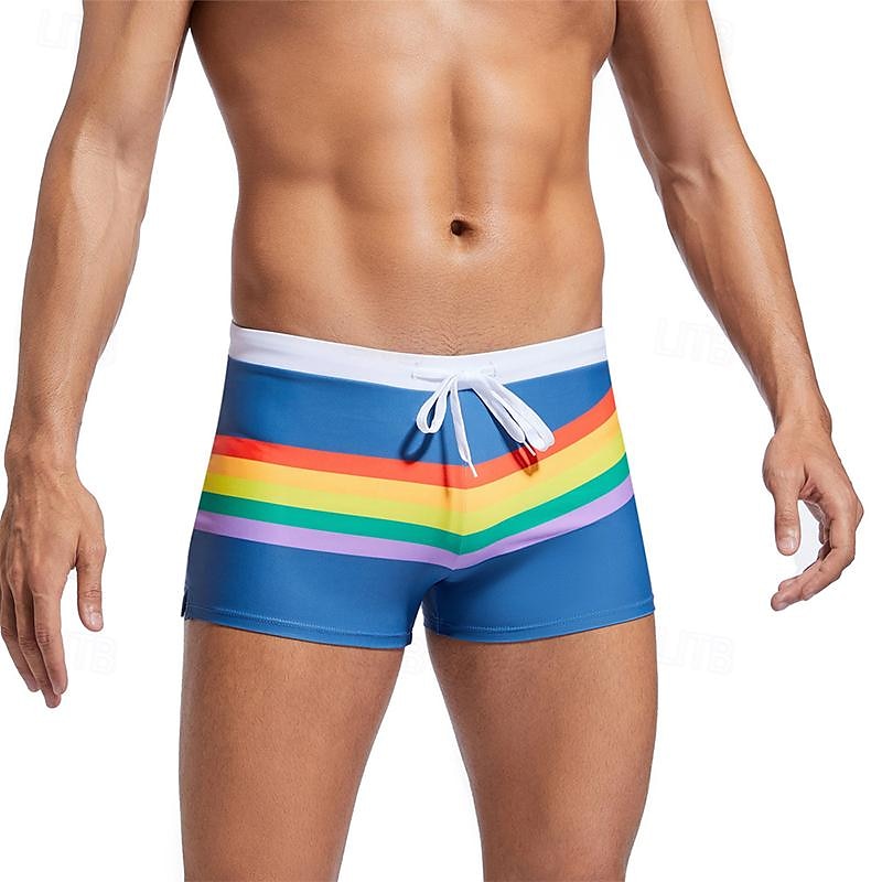 Men's Board Shorts Swim Shorts Swim Trunks Drawstring Elastic Waist Color Block Rainbow Comfort Quick Dry Short Holiday Beach Weekend Fashion Casual Black Navy Blue Micro-elastic 2025 - $12.99 –P4