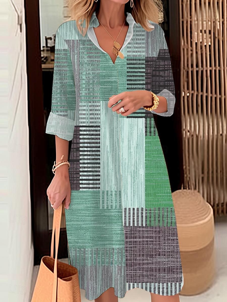 Rochie Midi pentru Femei Rochie Tip Camasa Rochie Casual În Aer Liber Birou Zi de Zi Modă Modernă Guler Tip Camasa Buton Buzunar Mâneci Lungi Toamnă Iarnă Ajustare Largă Carouri Stripe 2025 - $41.99 –P3
