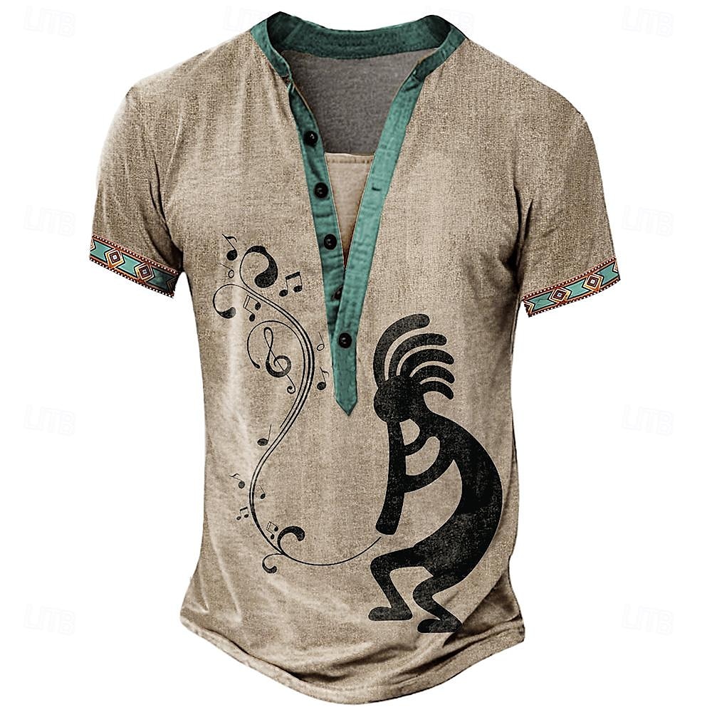 Men's Tribal Bandana Print T shirt Henley Shirt Short Sleeve 3D Print Vacation Tropical Fashion Vacation Casual Daily Summer Spring Yellow Brown Khaki Henley Henley T-Shirt 2025 - $20.99 –P4