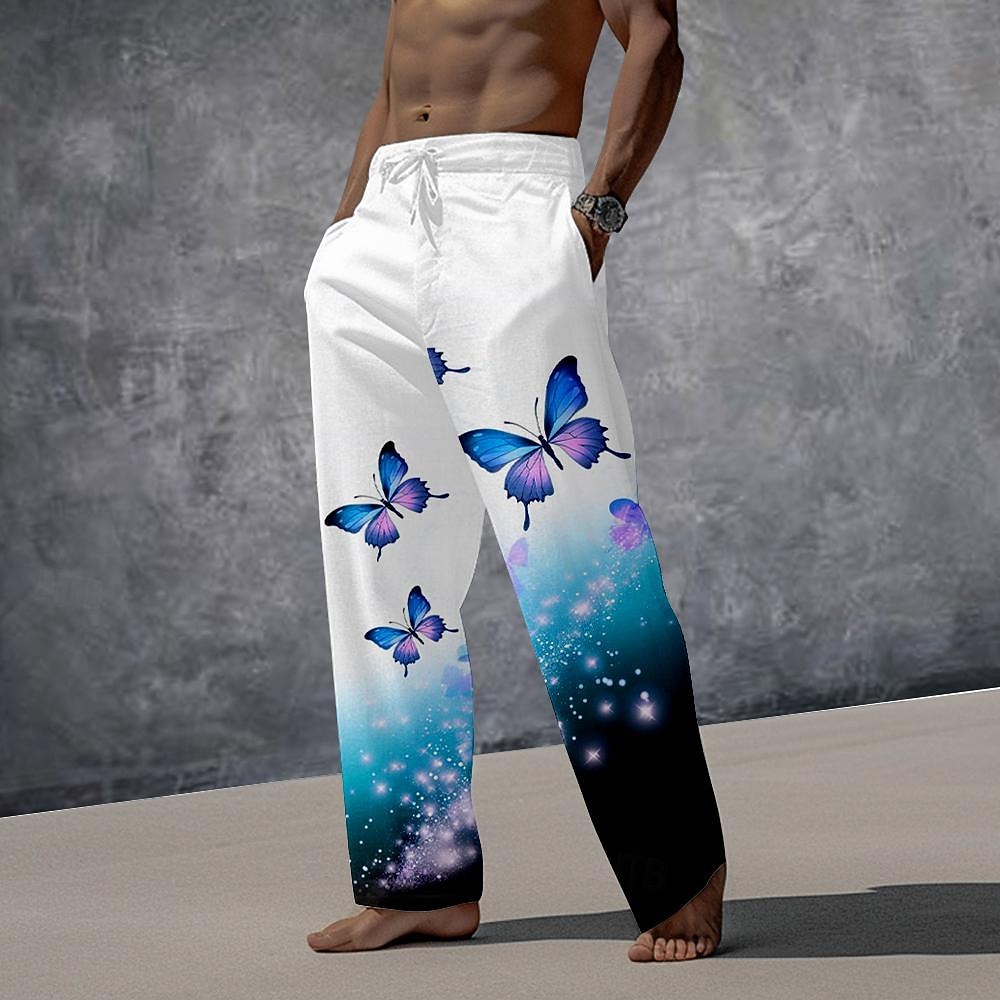 Per uomo Farfalla Pantaloni Misura del girovita medio Vacanza Casual Estate Primavera Stampa 3D azzurro cielo Nero Blu Reale del 2026 a $27.99 –P4