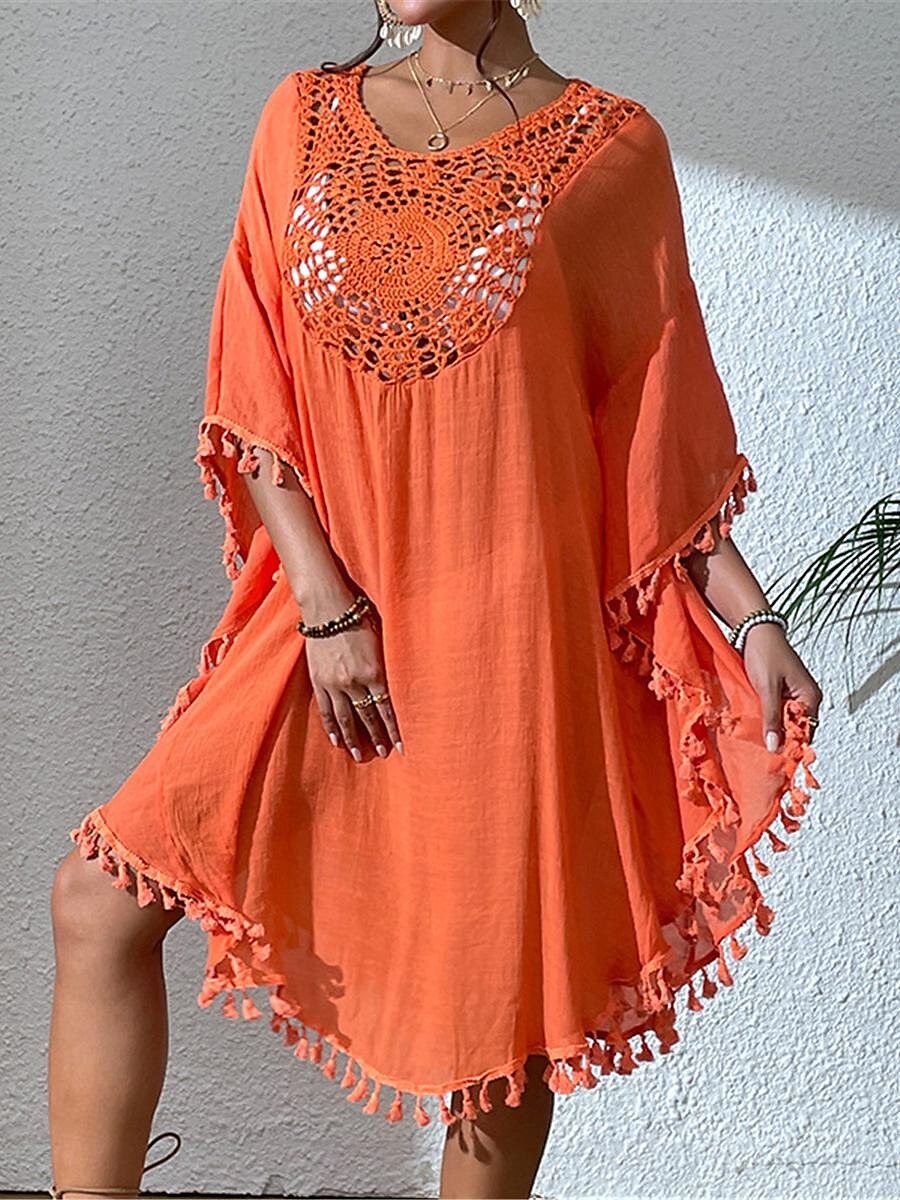Damen Minikleid Weißes Kleid Spitzenkleid Hemdblusenkleid Sommerkleid Streetwear Basic Lässig Urlaub Straße Ferien Normale Passform Dreiviertelarm Rundhalsausschnitt Schwarz Weiß Blau Orange Sommer 2025 - $41.99 –P8