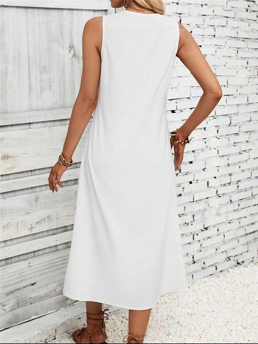 Damen Weißes Kleid Midikleid Baumwolle Spitze Patchwork Verabredung Urlaub Strassenmode Basic V Ausschnitt Ärmellos Schwarz Weiß Farbe 2025 - $39.99 –P2