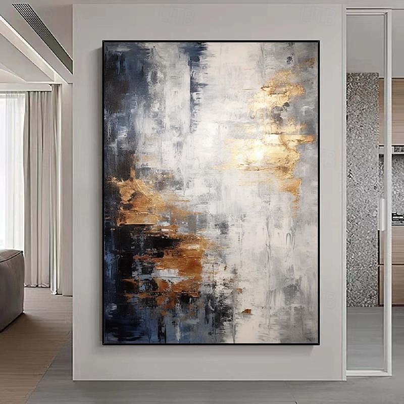 grijs goud getextureerd schilderijhandgemaakt abstract schilderij met de hand geschilderde goudfolie acrylschilderijen minimalistische kunstwerken muurkunst schilderij voor woonkamer slaapkamer 2025 - $116.99 –P5