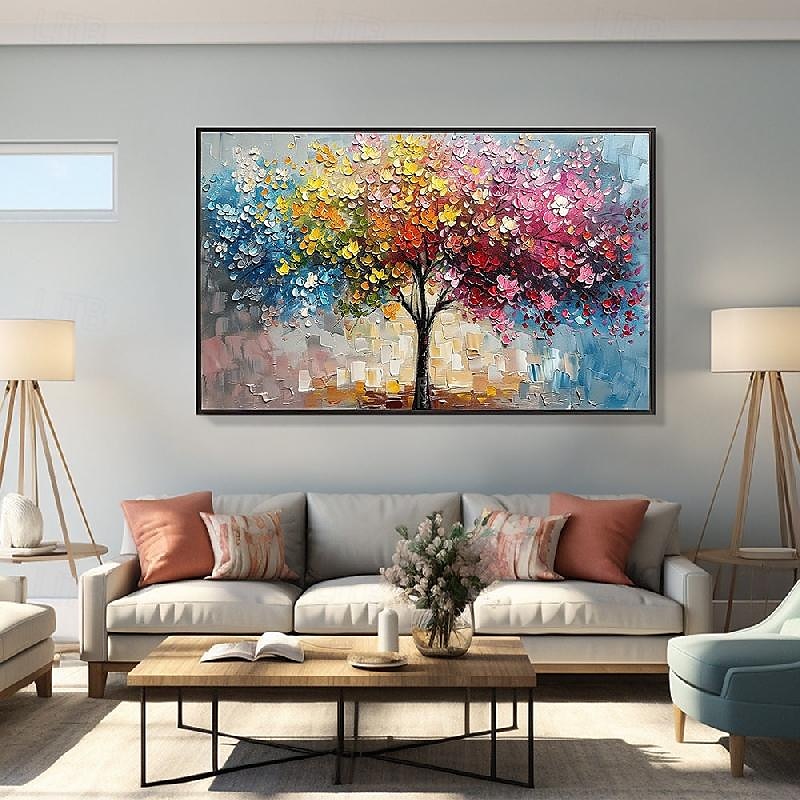 bunte Bäume Ölgemälde auf Leinwand große handgemalte Wandkunst abstrakte Wald Ölgemälde Wandkunst Landschaft Ölgemälde moderne Blumen Baum Gemälde für Wohnzimmer Wohnkultur Geschenk 2025 - $125.99 –P5