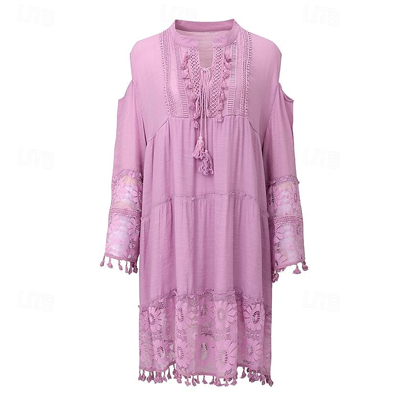 Pentru femei Rochie Mini Rochie de schimb Rochie Boho Vacanță Casual În aer liber Vacanță Zilnic Potrivire Largă Culoare pură Lungime Manșon 3/4 În V Alb Roz Îmbujorat Albastru piscină Mov Var 2025 - $42.99 –P1