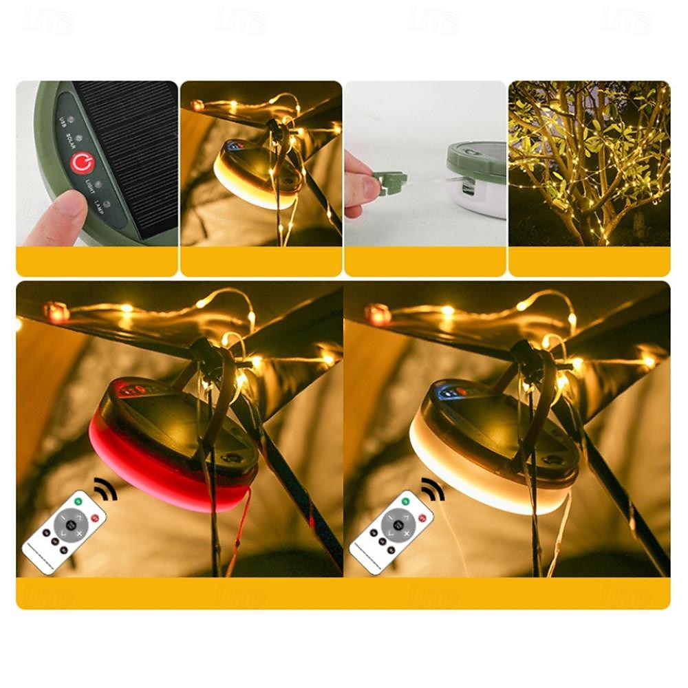 Chowane łańcuchy świetlne Solar Camping String Lights Zewnętrzne oświetlenie namiotu USB akumulator 33 stopy/10 m 100 diod LED do pieszych wędrówek na kempingu 2025 - $49.99 –P4